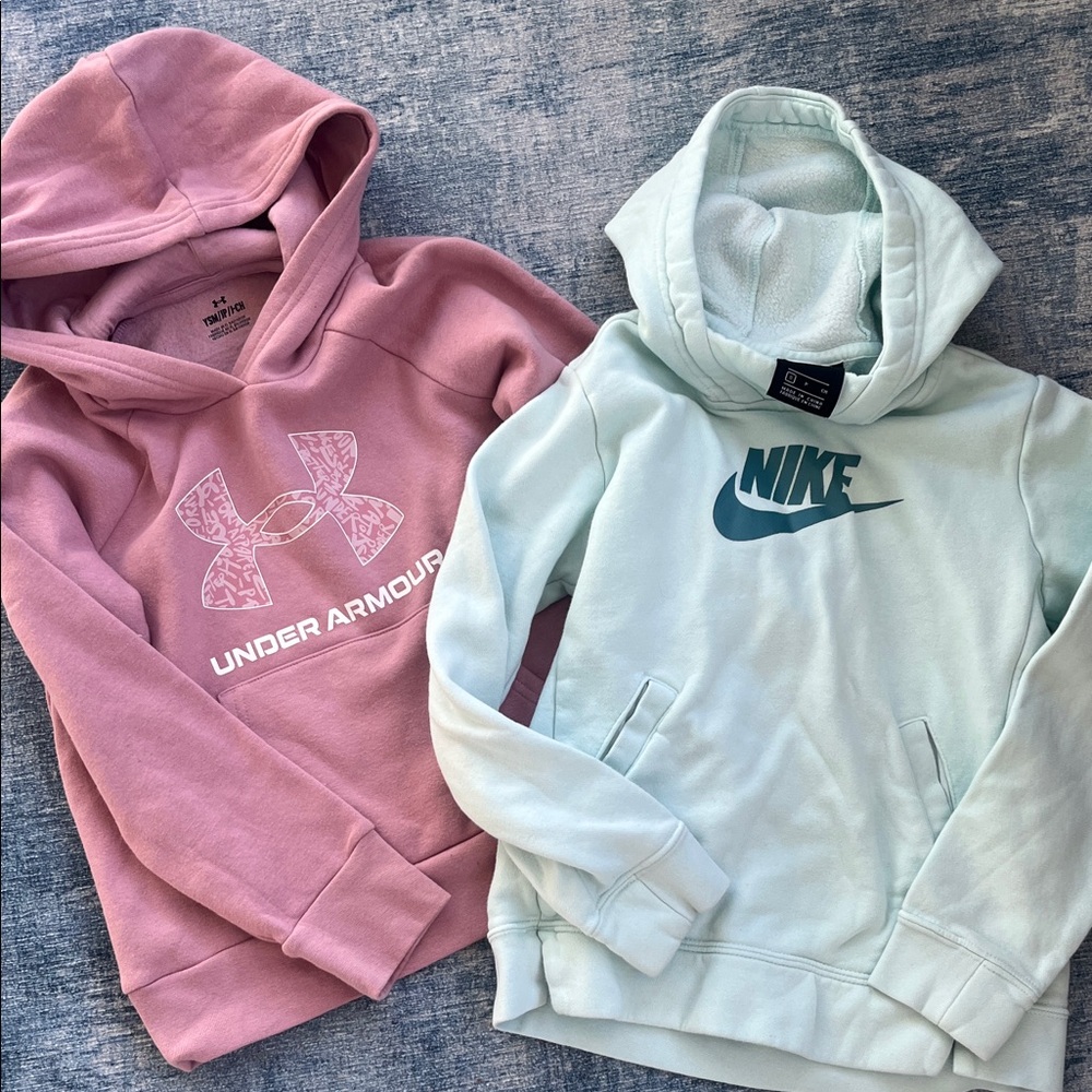Under Armour Light Pink Girls Hoodie and Nike Light Blue Girls Hoodie